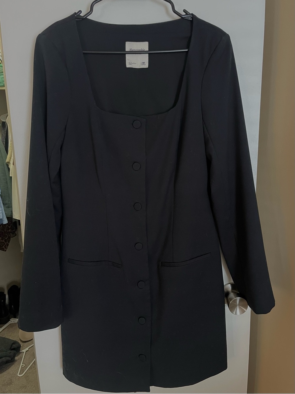 Abercrombie & Fitch Black Square-Neck Button Front Blazer Dress